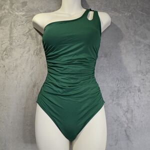 Holipick One Piece Swimsuit Size Small Green‎ One Shoulder Ruched Tummy Control